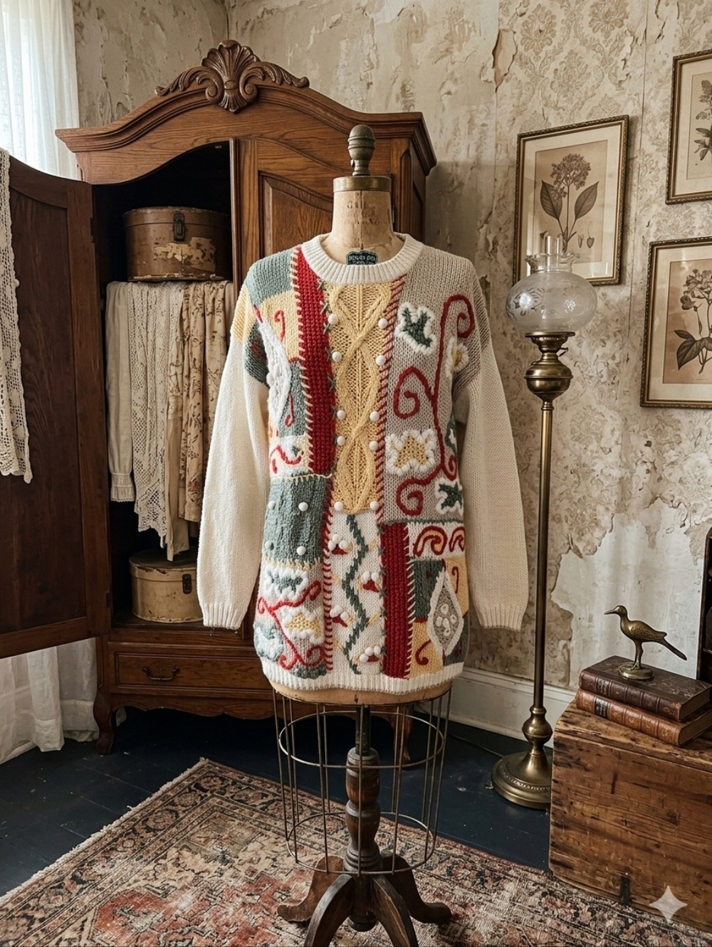 Paris Sport Club Hand-Knitted Vintage Patchwork Sweater